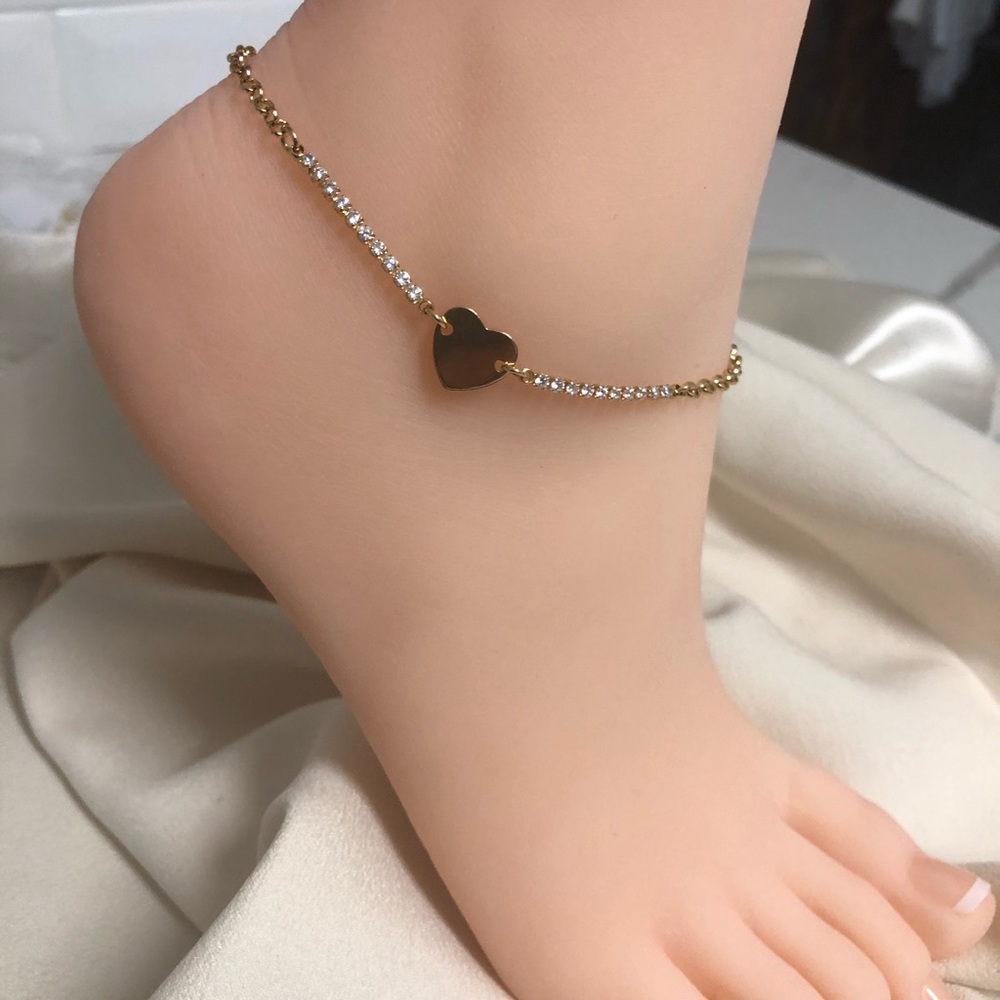 18k Gold Filled heart CZ Anklet - Picture 6 of 9